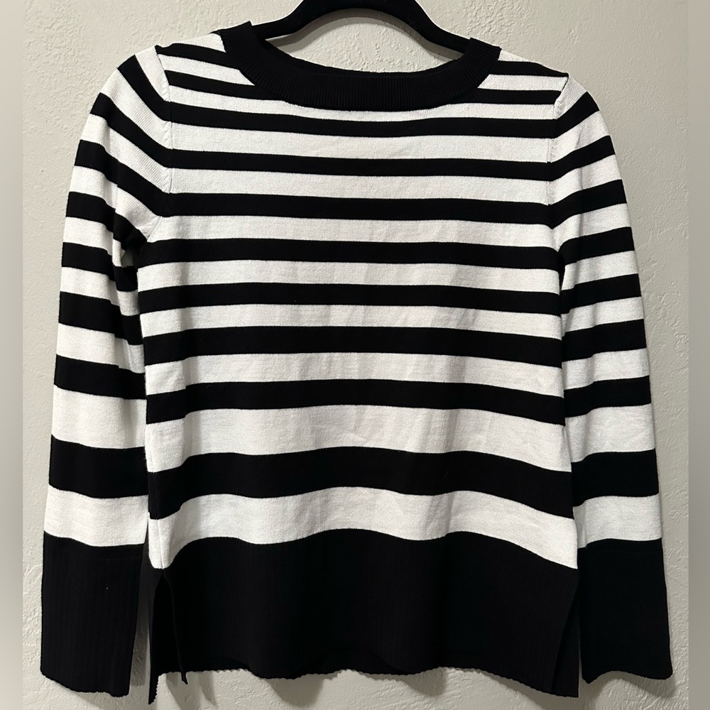NWT Melissa Paige Black & White Striped Long Sleeve Tunic Sweater Top